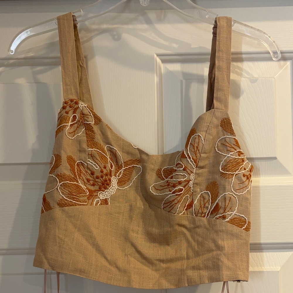 Embroidered Tan Crop Top